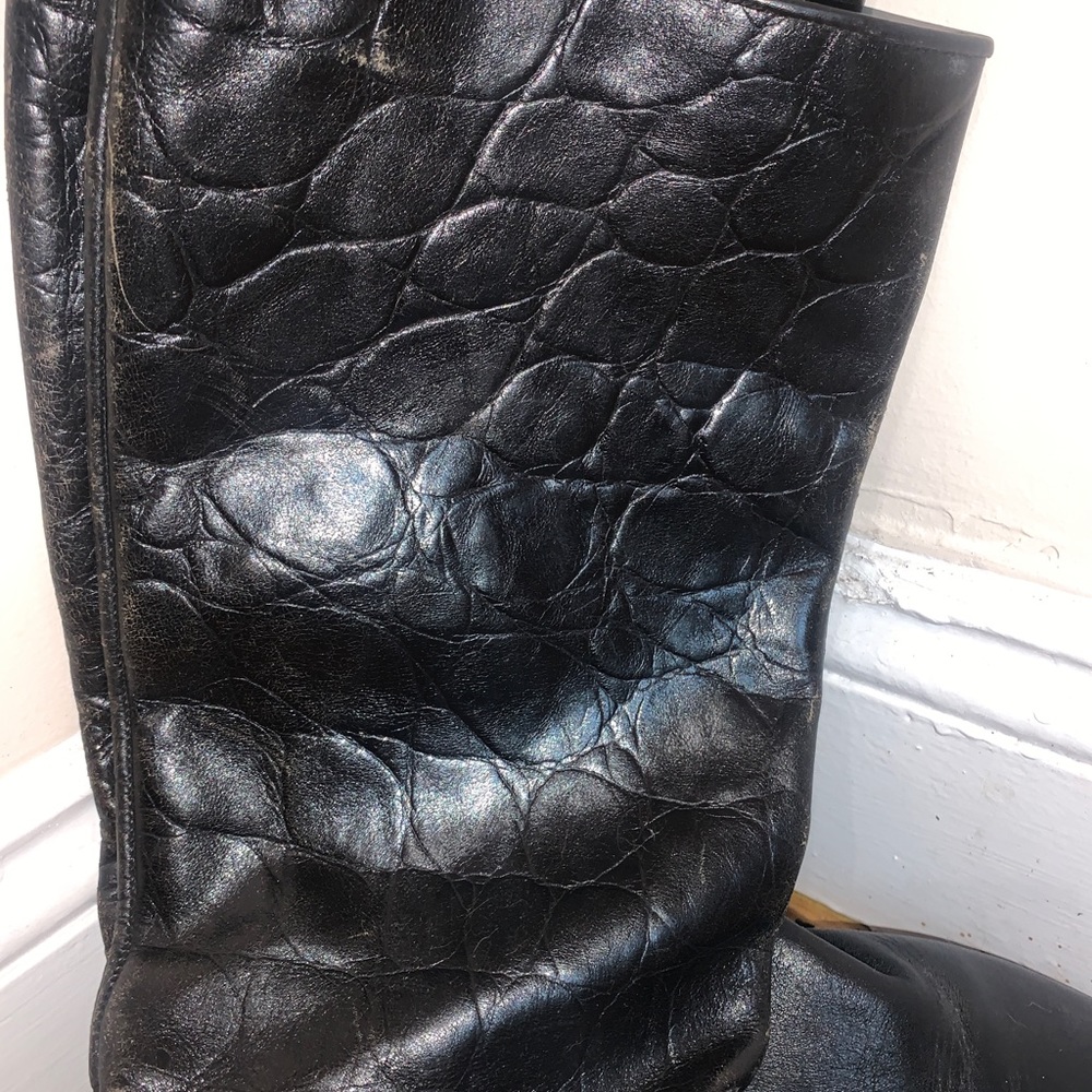 Black Croc embossed leather calf boots